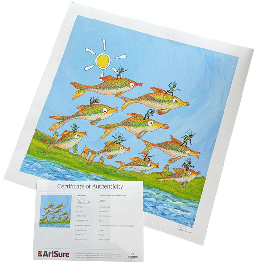 A limited edition print from Dean Reeve's Quasiland. This picture shows a limited edition print together with a fine art limited edition certificate of authenticity