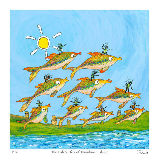 The Fish Surfers of Thumbman Island — Limited Edition Fine Art Print
