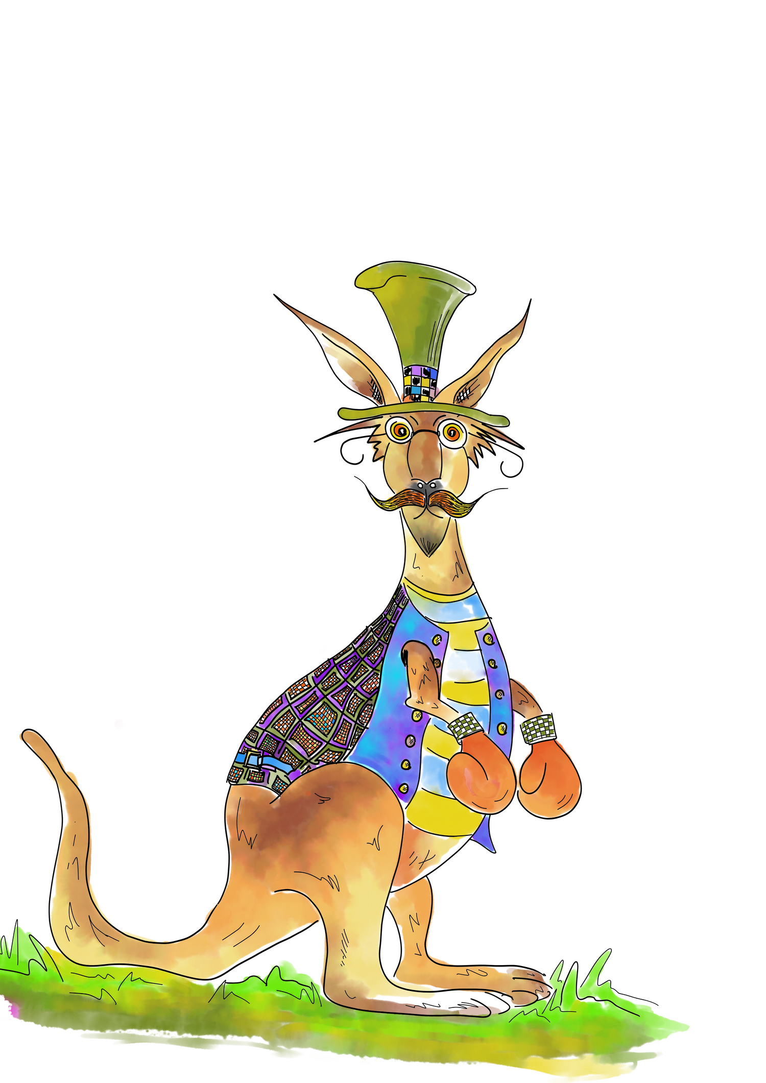 The Gadangaroo is the maddest kangaroo. He thinks he is the judge and the jury when he wears his green top hat. He lives in the Mingus Peninsula on the Fictional narrative world of Quasiland.