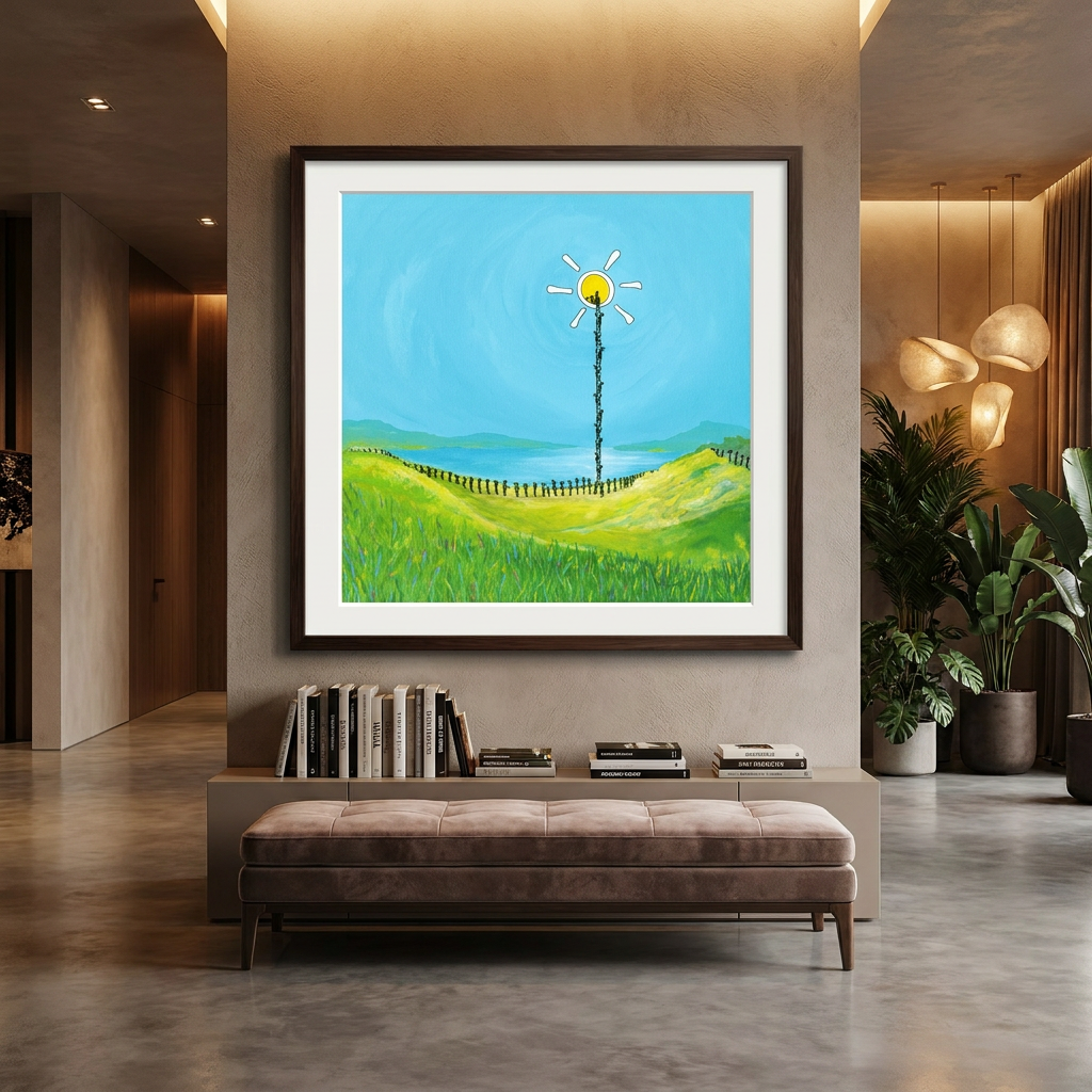 The Headmins and the Magical Pull of the Sun - Limited Edition Cartoon Fine Art Museum Quality Print, Quasiland Wall Art