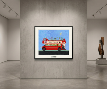 The Bulbs London Tour Bus. A Limited Edition Cartoon Fine Art Museum Quality Print, Quasiland Wall Art