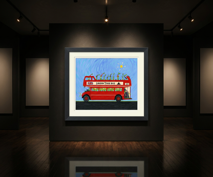 The Bulbs London Tour Bus. A Limited Edition Cartoon Fine Art Museum Quality Print, Quasiland Wall Art